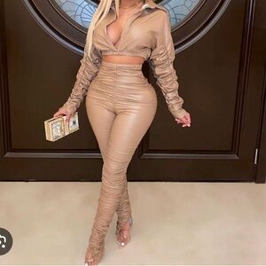 NUDE FAUX LEATHER TWO PIECE SET 😍😍